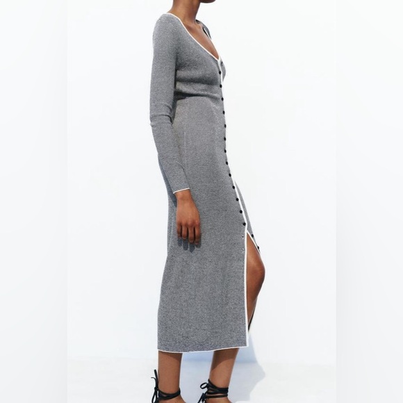 Zara Striped Knit Midi Dress - Size Medium - Picture 6 of 10